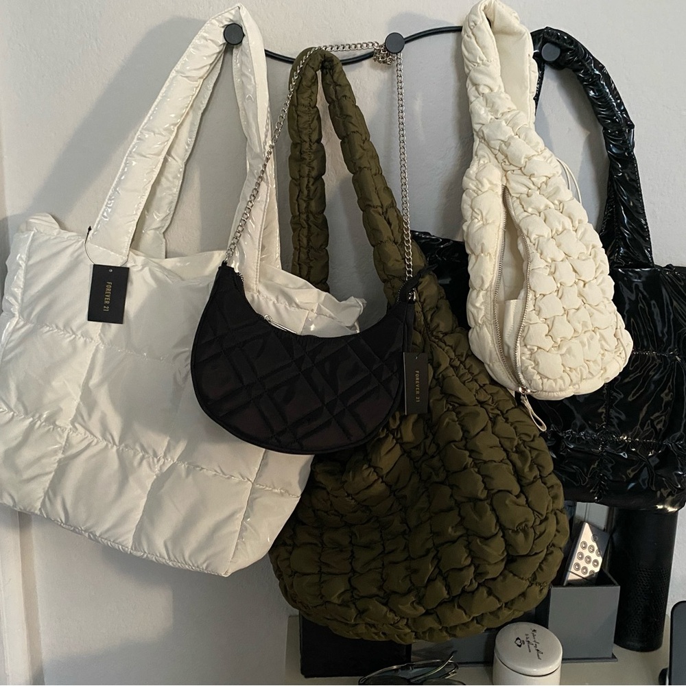 Forever 21 Quilted Shoulder Bag Collection - Black, White, Olive set of 5
